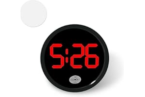 CyperFair Car Digital Clock, Round Touchscreen Luminous Clock with LED Time Display, Self-Adhesive Shock-Resistant Interior Watch, Universal for Dashboard Air Vent Boat Bike Home (Red)