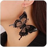 Kercisbeauty 3D Black Butterfly Statement Earrings Lightweight Layered Dangle Drop Jewelry for Halloween Party Women Punk Jewelry