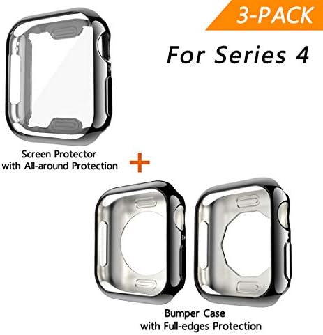 Lifeban 3-Pack Apple Watch Series 4 44mm Case, Soft Slim TPU Protective Case for iWatch, Screen Protector Shell Cover Shock-Proof Scratch Resistant for Apple Watch, Black