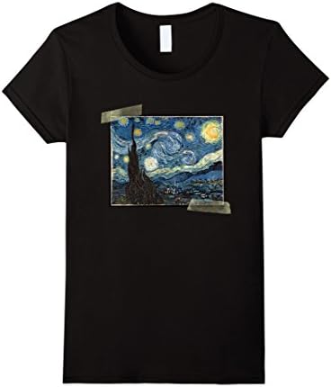Women's Vintage Van Gogh The Starry Night T Shirt Large Black
