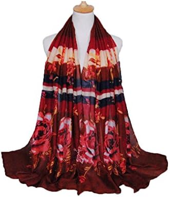 Women Scarves Flower Printing Cotton Shawl Warm Scarf (Red)