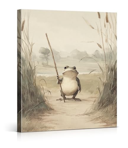 Vintage Traveler Frog Wall Art Print - Country Frog Canvas Poster Painting - Cottagecore Wall Decor for Farmhouse Home 8x10 Inch Framed at Amazon