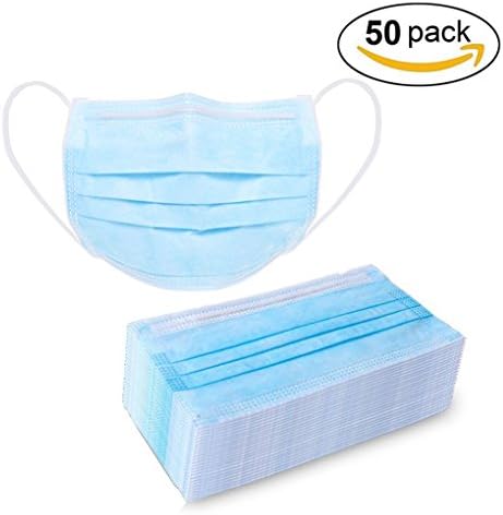 HONGZHESHEN 50 Pcs Disposable Face Mask Premium Soft Earloop 3-Ply Hypoallergenic Medical Surgical Dental Flu Procedural 1 Box Blue