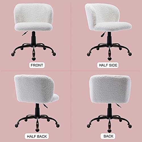 CIMOTA White Fuzzy Vanity Chair with Back Cute Home Office Desk Chairs