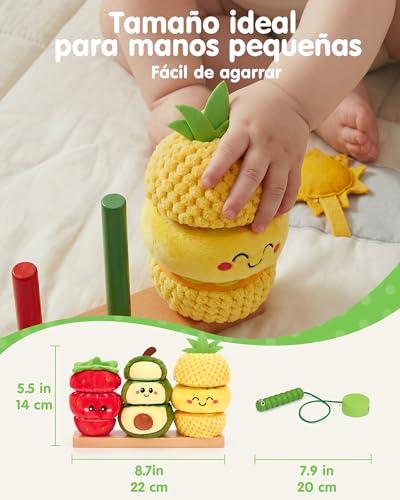 hahaland Juguetes Montessori 1 Años - Frutas Apilables con Cordón para Ensartar, Juego Educativo Sensorial para Motricidad Fina, Regalo Niño 1 2 3 Años