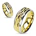 STR-0051 Stainless Steel Gold IP Dia Cut Center Shiny Finish Steel Edges Ring (14)