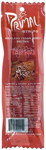 Primal Strips Vegan Jerky - Meatless - Seitan - Teriyaki - 1 oz - Case of 24Vegan