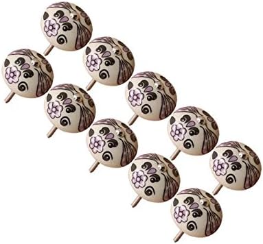 CSKB 10 Pcs Purple Orchid Hand Painted Knobs Vintage Round Ceramic Knobs Cabinet Drawer Pulls Wardrobe Cupboard Handles Home Decoration with Hardware Accessories