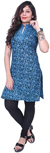 THARI CHOICE Sleeveles Women Flower Printed Sky Blue Cotton Kurti For Girls