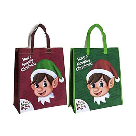 Elves Behavin' Badly Christmas shopping bag PMS 2col 16x18x6 Naughty Elf Head Pp Woven 140gsm Bag W/hangtag