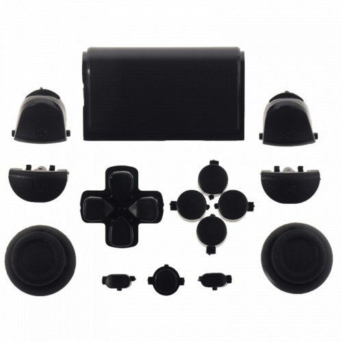 ElementDigital 15Pcs PS4 Replacement Shell Full Buttons, Thumbsticks Thumb Grip + D-pad For Sony Playstation 4 Controller (Black)