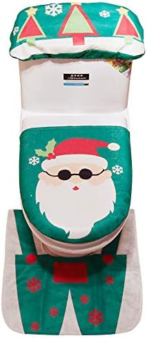 KOZIEE For Christmas Bathroom Decoration,3/4PCS Christmas Toilet Seat & Cover Santa Claus Bathroom Mat Xmas Cute Decor 3D Toilet Seat Cover Funny Christmas Decorations Bathroom Set