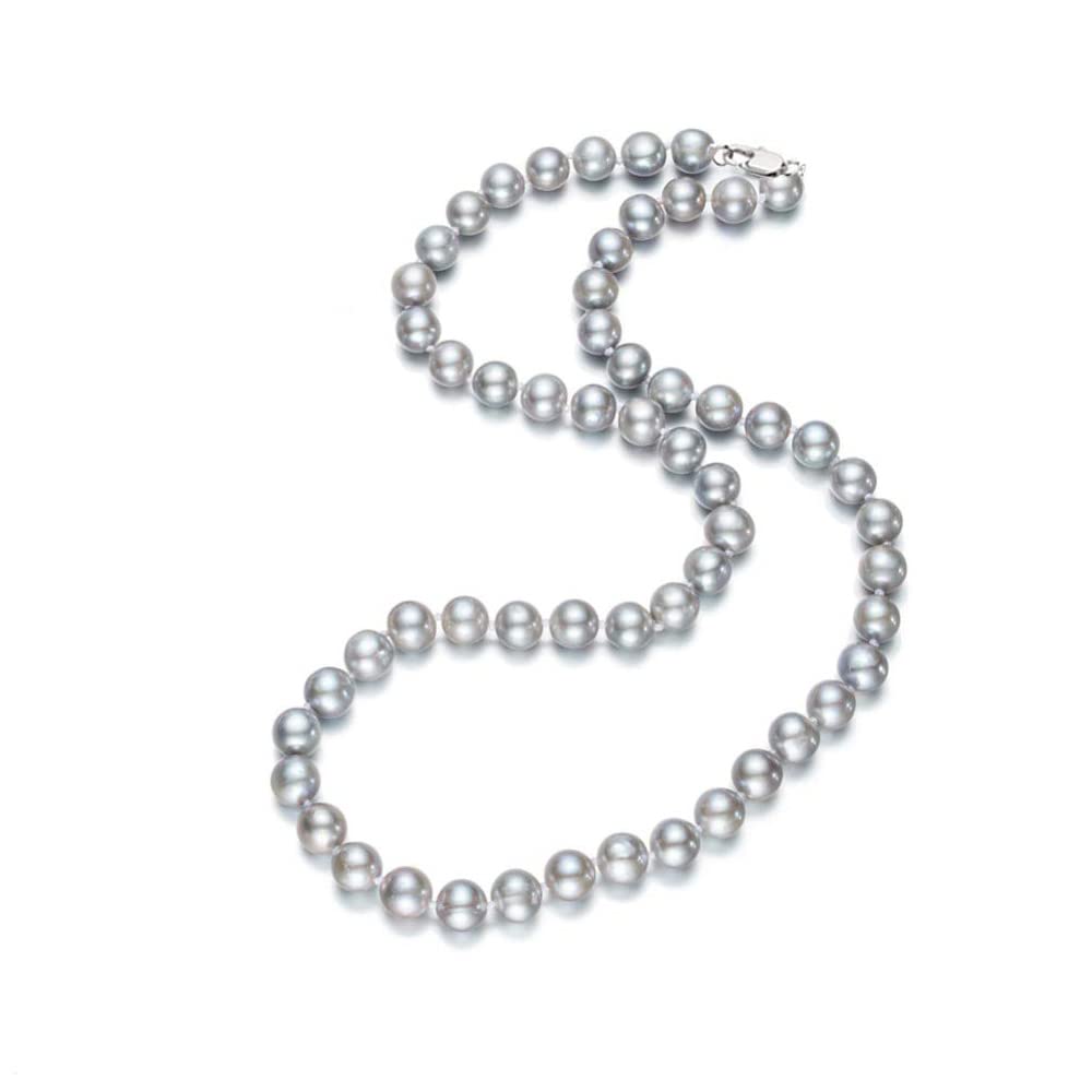 Treasure Bay Women's Pearl Necklace 7mm Natural Freshwater Pearl Necklace 46cm Colour Choice White/Pink/Black/Grey/Purple/Multicolour (Grey)