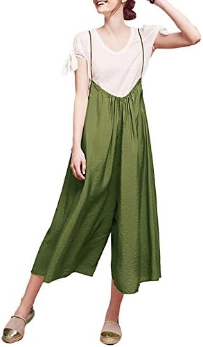 hodoyi Womens Loose Strappy Wide Leg Cropped Trousers Suspender Jumpsuit(XXL,Army Green)