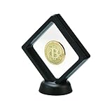 Limited Edition Commemorative Gold Plated Bitcoin Displayed in a Unique Black Diamond Magic Suspension Display Case w/ stand- Great Collectors or Gift Item- 100 Percent Great Quality Item