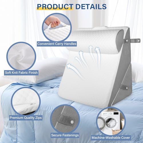 EzKamfort 3 in 1 Wedge Pillow, Bed Wedge Pillow, Adjustable Bed Wedge Pillow with Memory Foam, Wedge Seat Cushion with Washable Cover, Sleep Apnea, Reading, Relaxing | CuscCuneo Letto Regolabile, Cuscino a Cuneo Antireflusso, Per Seduta Con Fodera Lavabile, Per Apnea Del Sonno, Lettura
