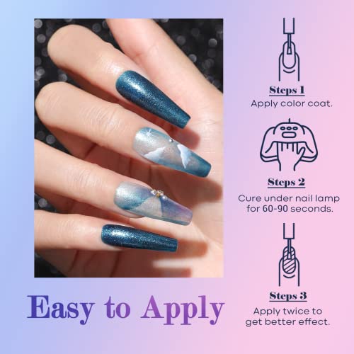 Modelones Glitter Gel Nail Polish Set, 6 Colors Cat Eye Gel Nail Polish Kit, Color Changing Gel Nail Polish Set, Soak Off Purple Mood Temperature Change Gel Nail Kit, Manicure DIY Salon Gift for Women