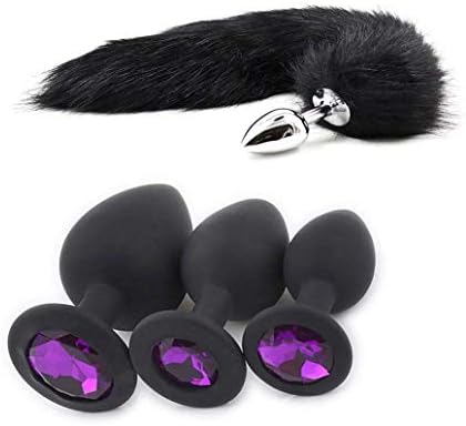 Sweet Day Charming Black&Purple Jeweled Lovely Fox Tail Metal Long Anales Toy Cosplay Fox Tail Plug (Black)