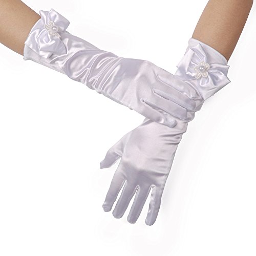 Lusiyu Girl Solid Color Long Elbow Length Formal Pageant Glove (white 01)