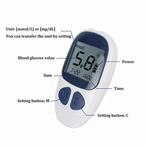 Denshine Diabetes Testing Kit Electronic Bloodless Glucose Meter Glucometer Digital Handheld Blood Glucose Monitor Diabetes Test Meter Monitor Kit with 50 Test Strips, 50 Lancets (#103)