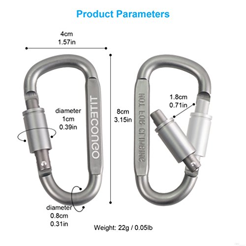 TITECOUGO Aluminum Alloy D-Ring High Strength Carabiner Key Chain Clip Hook For Camping Hiking outdoor (Not for Climbing) Gun Black