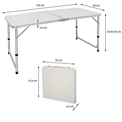 ECD Germany Campingtafel Klaptafel Met Handvat 120x60x55/63/70 Cm Wit Crème Van Aluminium En Mdf - In Hoogte Verstelbaar… - Image 8