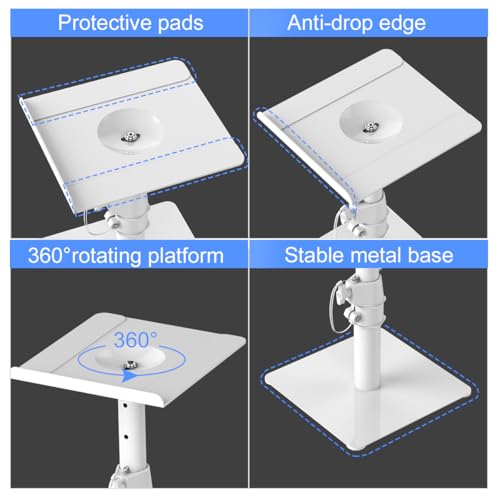 suptek Desktop Speaker Stand (2-Pack) - Universal Table Shelves for Bookshelf Speakers (White, SDM001TW)
