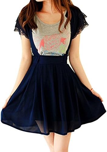 Rita.MK Women's Preppy Bouffancy Ruffle Pull-on Gallus Chiffon Skirt