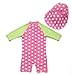 BONVERANO Kids UPF 50+ Sun Protection 3/4 Sleeves One Piece Zip Sunsuit with Sun Cap(12-18 Months, Pink)