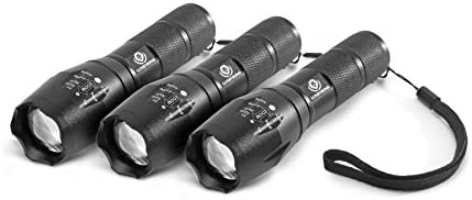 LuxStrong Ultra Bright 1000 Lumens CREE T6 LED Tactical Flashlight, Military Grade, Waterproof, Adjustable Zoom, with Rechargeable 18650 Battery and AC Charger 3 Pack