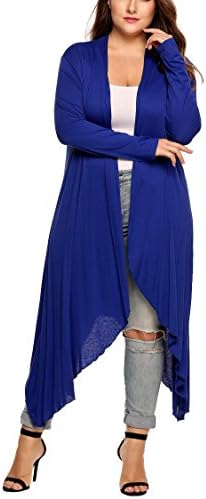 Opino Women Long Sleeves Plain Boyfriend Long Open Maxi Cardigan Royal Blue 3XL