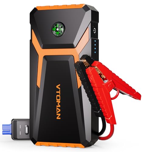 Vtoman V6 Pro 2000A Starthilfe Powerbank Mit Starthilfekabel, 12V Autobatterie Starter Powerbank (Für Pkw Motor 7.0L Benzin Und 5.0L Diesel), Booster Auto Starthilfe Mit Led, Kompass (Orange)