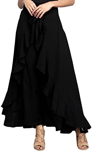 Hanlolo Women'Ruffle Pants Split High Waist Maxi Long Chiffon Palazzo Overlay Pant Skirt