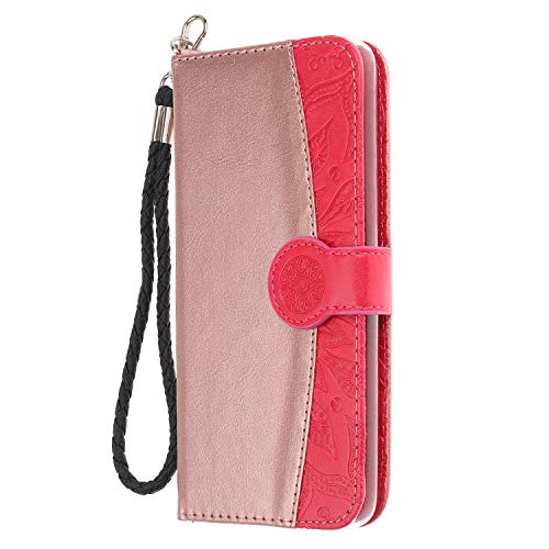 Funyye Magnetic Flip PU Leather Cover for iPhone Xs Max [Free Screen Protector],Luxury Frosted Splicing Soft Wallet with Credit Card Slots Stand Function Case for iPhone Xs Max,Rose Gold + Rose - Thumbnail 3
