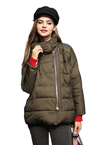 Winter Coat Women Anorak Jacket Green Puffer Down Coat Thick Snow Bubble Coat Quilted Fall Cute Coat Warm Short Casual Coat Trendy Designer Fashion Coat Padded Asymmetrical Coat Oversized Cool Coat L