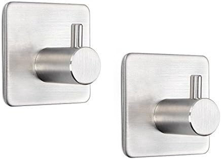 NewCY 3M Self Adhesive Single Coat Towel Robe Hooks with Heavy Duty SUS 304 Brushed Stainless Steel, No Drill and Waterproof, Reusable for Bathroom Kitchen Hanger