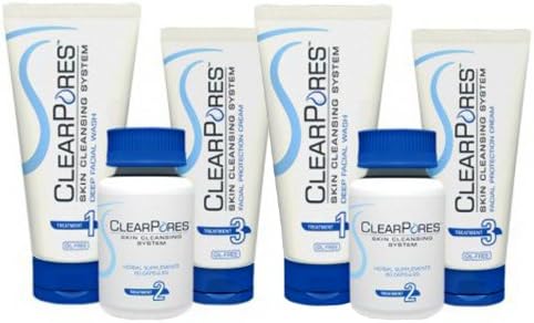 ClearPores Facial System - 2 Month Supply - Acne Treatment Clear Pores Deep Facial Wash Herbal Supplement Facial Protection Cream