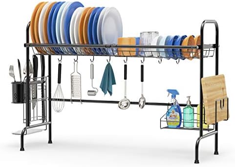 Cambond シンク上ディッシュラック 大型食器乾燥ラック ステンレススチール製食器水切り棚 台所カウンター用具ホルダー付き
