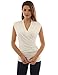 PattyBoutik Women Ruched V Neck Sleeveless Blouse (Off-White Small)