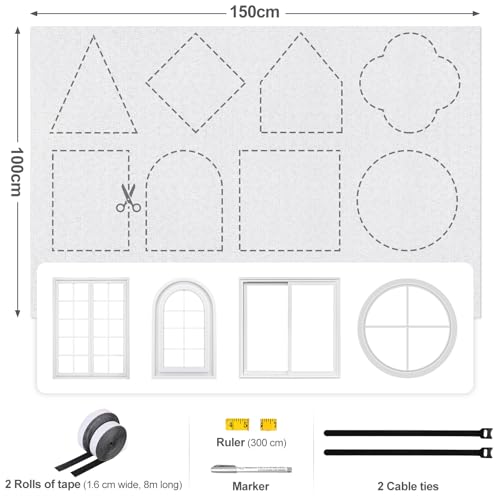 Edonkvi Blackout Window, Blackout Curtain, No Drilling, Linen Fabric Anti Heat Blackout Blind, Can Be Cut Out Thermal Roller Blind by the Metre for Travel, Bedroom, Office, Roof Sun, Window, Home