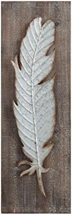 Creative Coop Wood Wall Decor With Distressed Metal Feather