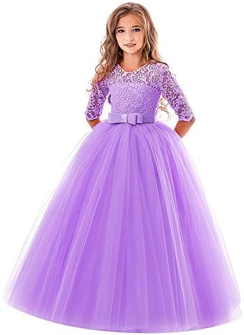 Little Big Girls Dresses Tutu Tulle Illusion Sleeves Bow Tie Back Princess Pageant Skirt Outfit Clothes 4-9 Years