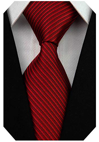 Wehug Men's Classic Solid Tie Silk Woven Necktie Jacquard Neck Dark Red Ties For Men LD0053