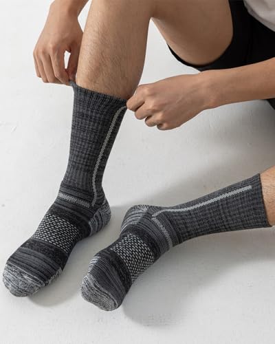 Niorasen Men's Cotton Crew Work Socks, 5 Pairs Cushioned Boot Moisture Athletic Socks for Hiking Sports Running
