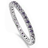 Simulated Amethyst Cubic Zirconia Eternity Anniversary Band .925 Sterling Silver Sizes 3-12