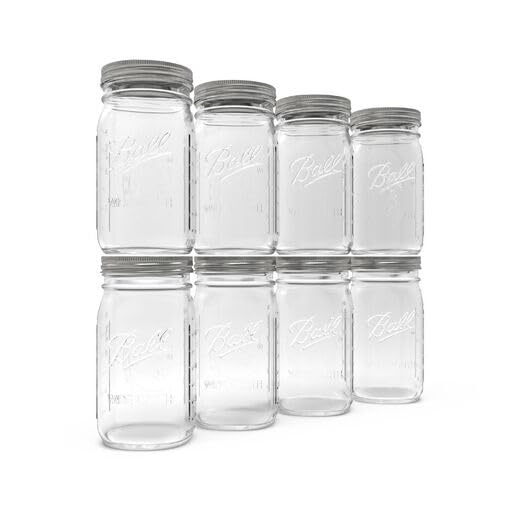Ball Wide Mouth Glass Mason Jars with Lids and Bands, Used for Canning, Pickling, Juice, Jam, Jelly, Quart Size 32 Ounce (Pack of 8) Image