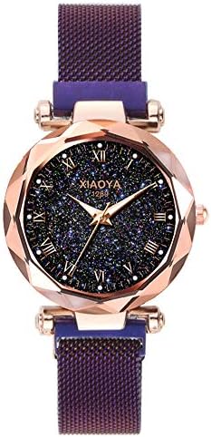 Jechin Fashion Women's Bling Starry Sky Wristwatch Magnetic Buckle Mesh Belt Rose Gold Quartz Bracelet Watch