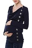 Arshiner Maternity Breasted Long Sleeve Cowl Neck Solid Long Blouse