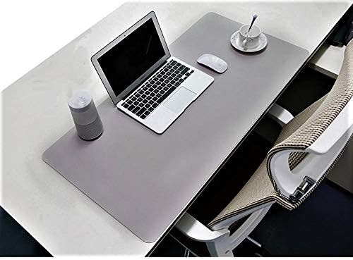 Desk Mat PU Leather Blotter Pad for Desktop on Top of Office Computer Laptop Writing Gaming Décor Accessories Table Topper Protector Under Keyboard Mousepad Pads Waterproof Gray Large XL 24 X 36 Inch
