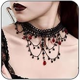 Gothic Blood Drop Fringe Necklace,Vintage Crystal Blooddrip Choker Punk Style Multi-layered Pearl Beaded Necklaces Goth Vampire Clavicle Halloween Jewelry Decorations
